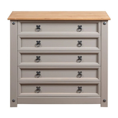 Grey Chest Of Drawers 5 Drawer Wax Mexican Solid Pine - image 1
