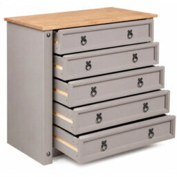 Grey Chest Of Drawers 5 Drawer Wax Mexican Solid Pine - thumbnail 3