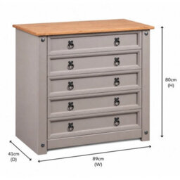 Grey Chest Of Drawers 5 Drawer Wax Mexican Solid Pine - thumbnail 2