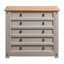 Grey Chest Of Drawers 5 Drawer Wax Mexican Solid Pine - thumbnail 1