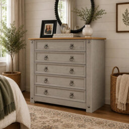 Grey Chest Of Drawers 5 Drawer Wax Mexican Solid Pine - thumbnail 5