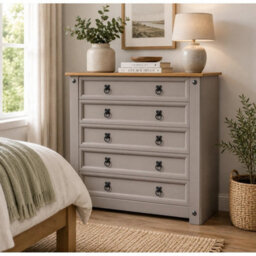 Grey Chest Of Drawers 5 Drawer Wax Mexican Solid Pine - thumbnail 4