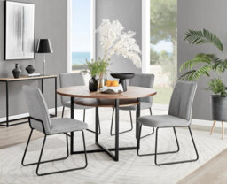Furniturebox Uk Adley Brown Wood Storage Dining Table & 4 Light Grey Halle Chairs - thumbnail 1
