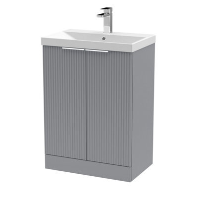 Balterley Tixall Fluted 2 Door Floor Standing Vanity Unit With Thin Edge Basin, Satin Grey, 600mm - image 1