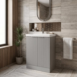 Balterley Tixall Fluted 2 Door Floor Standing Vanity Unit With Thin Edge Basin, Satin Grey, 600mm - thumbnail 2