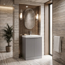 Balterley Tixall Fluted 2 Door Floor Standing Vanity Unit With Thin Edge Basin, Satin Grey, 600mm - thumbnail 4