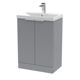 Balterley Tixall Fluted 2 Door Floor Standing Vanity Unit With Thin Edge Basin, Satin Grey, 600mm