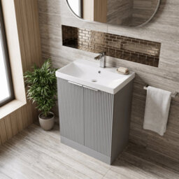 Balterley Tixall Fluted 2 Door Floor Standing Vanity Unit With Thin Edge Basin, Satin Grey, 600mm - thumbnail 3