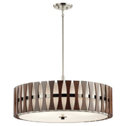 Stylish 5 Bulb Ceiling Pendant Light In Auburn Stained Wood For Modern Interiors - thumbnail 1