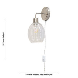 First Choice Lighting Set Of 2 Toby - Satin Nickel Plug In Wall Lights Fluted Shades - thumbnail 6
