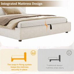 Modernluxe 6Ft Super King Bed, (180 X 200 Cm), Ottoman Bed, Gas Lift Bed With Extra-Wide Split Headboard, Chenille, Beige - thumbnail 8
