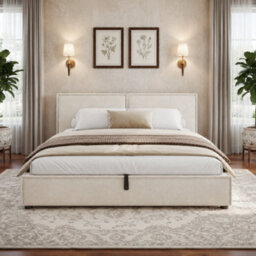 Modernluxe 6Ft Super King Bed, (180 X 200 Cm), Ottoman Bed, Gas Lift Bed With Extra-Wide Split Headboard, Chenille, Beige - thumbnail 2