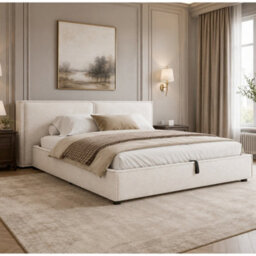 Modernluxe 6Ft Super King Bed, (180 X 200 Cm), Ottoman Bed, Gas Lift Bed With Extra-Wide Split Headboard, Chenille, Beige - thumbnail 3