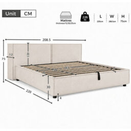 Modernluxe 6Ft Super King Bed, (180 X 200 Cm), Ottoman Bed, Gas Lift Bed With Extra-Wide Split Headboard, Chenille, Beige - thumbnail 4