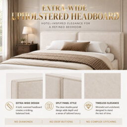 Modernluxe 6Ft Super King Bed, (180 X 200 Cm), Ottoman Bed, Gas Lift Bed With Extra-Wide Split Headboard, Chenille, Beige - thumbnail 6