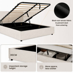 Modernluxe 6Ft Super King Bed, (180 X 200 Cm), Ottoman Bed, Gas Lift Bed With Extra-Wide Split Headboard, Chenille, Beige - thumbnail 7
