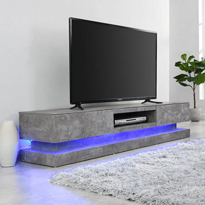 Furniture in Fashion Step Tv Stand With Storage For Living Room And Bedroom, 1800 Wide, Led Lighting, Media Storage, Concrete Effect Finish - image 1