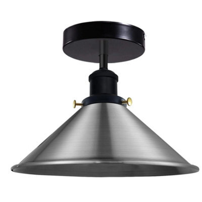 Vintage Ceiling Light Semi Flush Mount E27 Holder Cone Lampshade For Livingroom Bedroom Kitchen Hallway Satin Nickel No Bulb - image 1