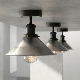 Vintage Ceiling Light Semi Flush Mount E27 Holder Cone Lampshade For Livingroom Bedroom Kitchen Hallway Satin Nickel No Bulb - thumbnail 8
