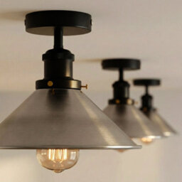 Vintage Ceiling Light Semi Flush Mount E27 Holder Cone Lampshade For Livingroom Bedroom Kitchen Hallway Satin Nickel No Bulb - thumbnail 2