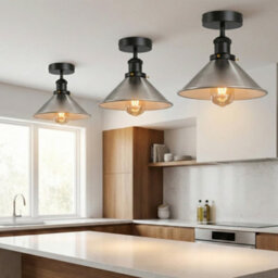 Vintage Ceiling Light Semi Flush Mount E27 Holder Cone Lampshade For Livingroom Bedroom Kitchen Hallway Satin Nickel No Bulb - thumbnail 5