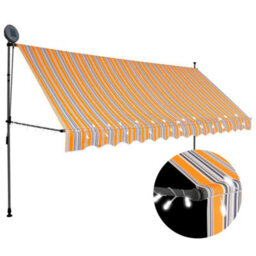 Berkfield Manual Retractable Awning With Led 350 Cm Yellow And Blue - thumbnail 1