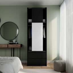 Urbn-Living Urbnliving 240Cm Stylish Sliding Door Wardrobe Bedroom Closet Black Carcass White Doors - thumbnail 4