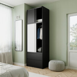Urbn-Living Urbnliving 240Cm Stylish Sliding Door Wardrobe Bedroom Closet Black Carcass White Doors - thumbnail 2
