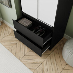 Urbn-Living Urbnliving 240Cm Stylish Sliding Door Wardrobe Bedroom Closet Black Carcass White Doors - thumbnail 6