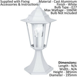 Elegant Ip44 Outdoor White Aluminium Lantern Pedestal Light For Porches - thumbnail 2