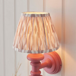Luminosa Lighting Luminosa Carnaby Satin Pink Clay Paint Wall Light With Neutral Print Fabric Ikat Shade 20Cm B22 - thumbnail 4