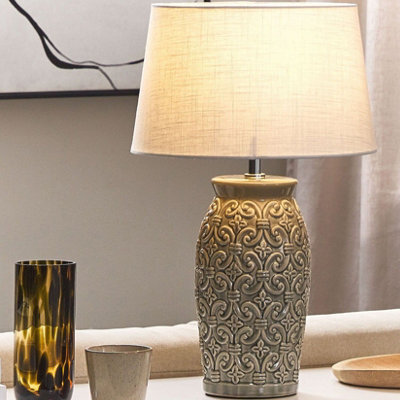 Beliani Grey Ceramic Table Lamp 48 Cm Ornamental Pattern Empire Shade - image 1