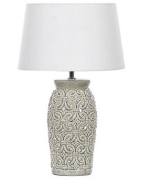 Beliani Grey Ceramic Table Lamp 48 Cm Ornamental Pattern Empire Shade - thumbnail 3