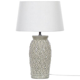 Beliani Grey Ceramic Table Lamp 48 Cm Ornamental Pattern Empire Shade - thumbnail 2