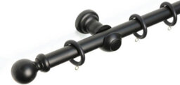 Lister Cartwright  28 mm Wooden Curtain Poles Fixed Length (Black Ball, 300 Cm)