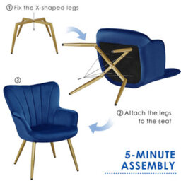 Yaheetech Blue Upholstered Velvet Armchair With Wing Side - thumbnail 6