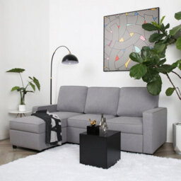 Selene - Corner Sofa Bed In Light Grey  Linen - Pull-Out Sofa - thumbnail 3