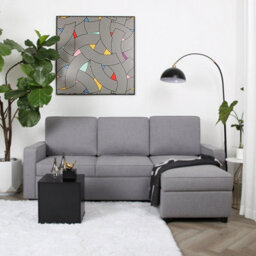Selene - Corner Sofa Bed In Light Grey  Linen - Pull-Out Sofa - thumbnail 2