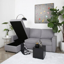 Selene - Corner Sofa Bed In Light Grey  Linen - Pull-Out Sofa - thumbnail 5