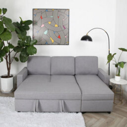 Selene - Corner Sofa Bed In Light Grey  Linen - Pull-Out Sofa - thumbnail 6
