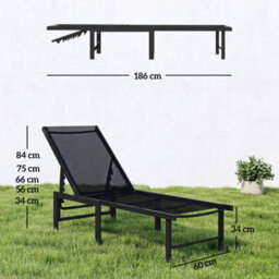 Outsunny Sun Lounger, 5-Level Reclining Sun Lounger Chair, Black - thumbnail 3
