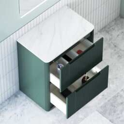 Royal Bathrooms Avenza 600mm Deep Moss Green Floor Standing Vanity Unit 2 Drawer With Carrara White Undrilled Worktop & No Basin - thumbnail 6