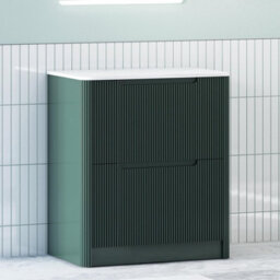 Royal Bathrooms Avenza 600mm Deep Moss Green Floor Standing Vanity Unit 2 Drawer With Carrara White Undrilled Worktop & No Basin - thumbnail 4