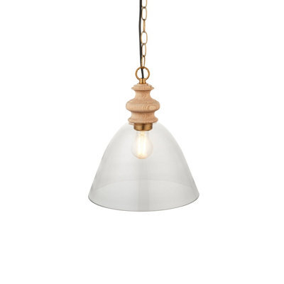 Loops Stylish Natural Ash And Brass Pendant Light With Clear Glass Shade - image 1