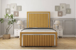 "Sloomy Boston Chrome Mustard Plush Bed Frame With Mattress With 50"" Upholstered Headboard 3' Single" - thumbnail 1