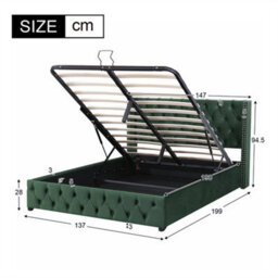 Abrihome Upholstered Velvet Bed 135X190Cm, Bed  With Hydraulic Storage & Lift Lever, Green - thumbnail 8