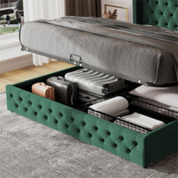 Abrihome Upholstered Velvet Bed 135X190Cm, Bed  With Hydraulic Storage & Lift Lever, Green - thumbnail 3