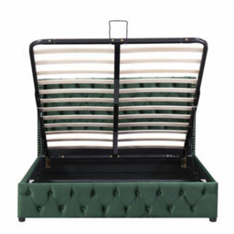 Abrihome Upholstered Velvet Bed 135X190Cm, Bed  With Hydraulic Storage & Lift Lever, Green - thumbnail 5