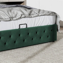 Abrihome Upholstered Velvet Bed 135X190Cm, Bed  With Hydraulic Storage & Lift Lever, Green - thumbnail 4