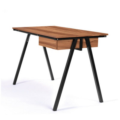 RB UK Nautilus Designs Walnut Computer Desk With Black Frame & Suspended Underdesk Drawer - image 1